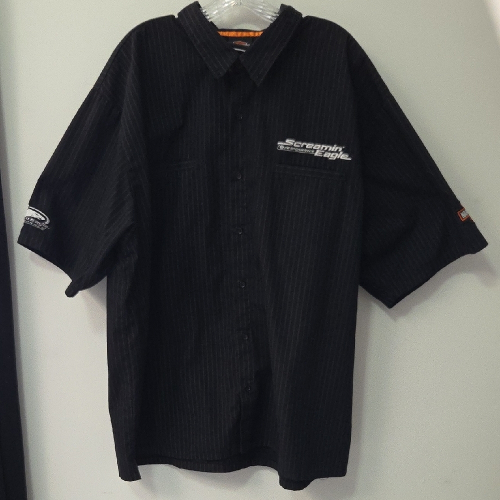 Harley-Davidson Black Pinstripe Short-Sleeve Button Down Shirt